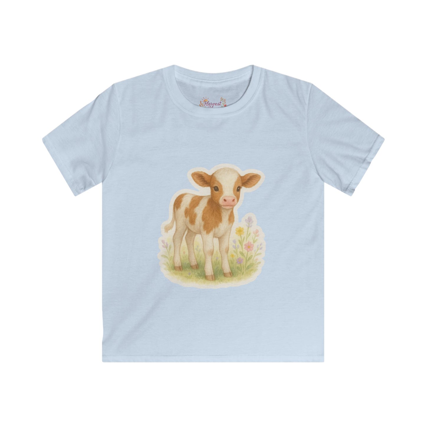Adorable Calf Kids Softstyle Tee, Cute Animal Shirt, Farm Theme Kids Apparel, Gift for Toddlers, Birthday Outfit