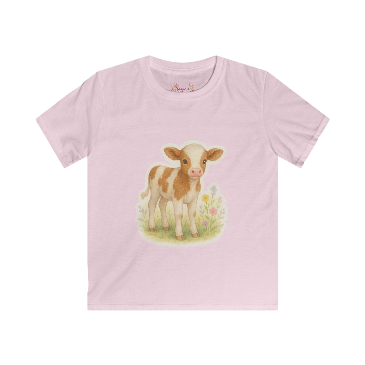 Adorable Calf Kids Softstyle Tee, Cute Animal Shirt, Farm Theme Kids Apparel, Gift for Toddlers, Birthday Outfit