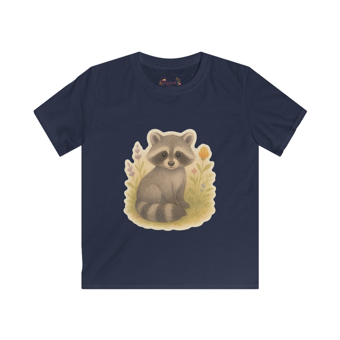 Adorable Raccoon Kids Softstyle Tee, Cute Animal Shirt, Children's Graphic Tee, Fun Playwear, Birthday Gift, Everyday Comfort