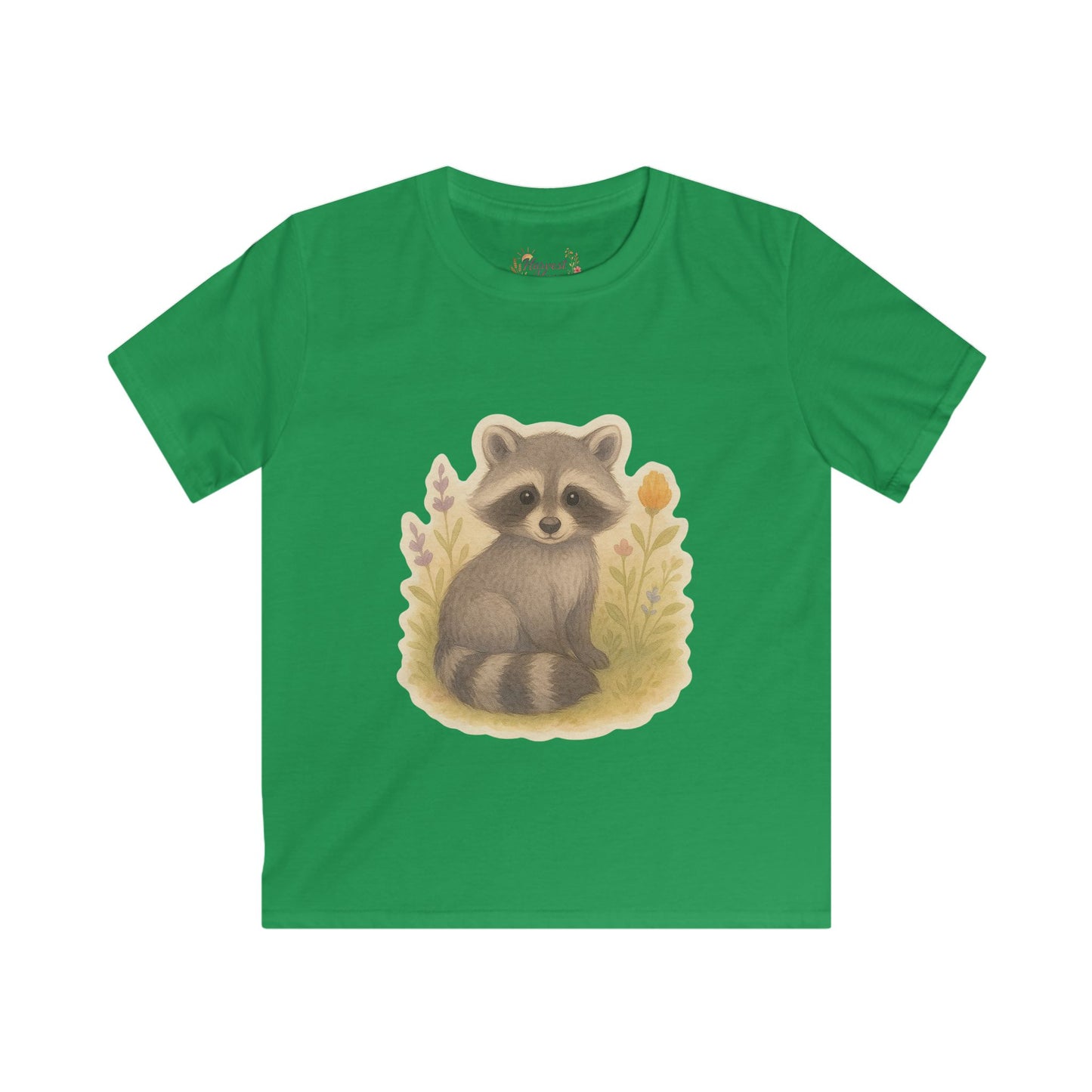 Adorable Raccoon Kids Softstyle Tee, Cute Animal Shirt, Children's Graphic Tee, Fun Playwear, Birthday Gift, Everyday Comfort