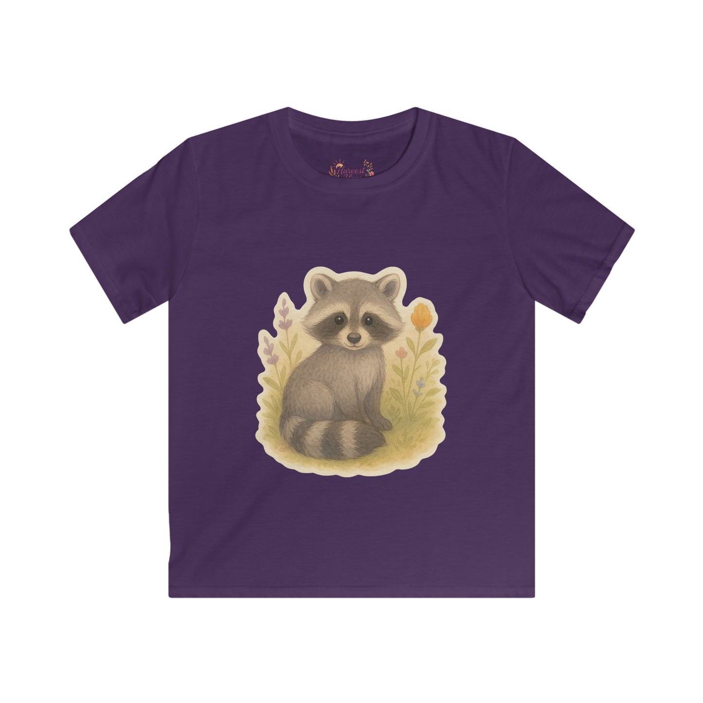 Adorable Raccoon Kids Softstyle Tee, Cute Animal Shirt, Children's Graphic Tee, Fun Playwear, Birthday Gift, Everyday Comfort