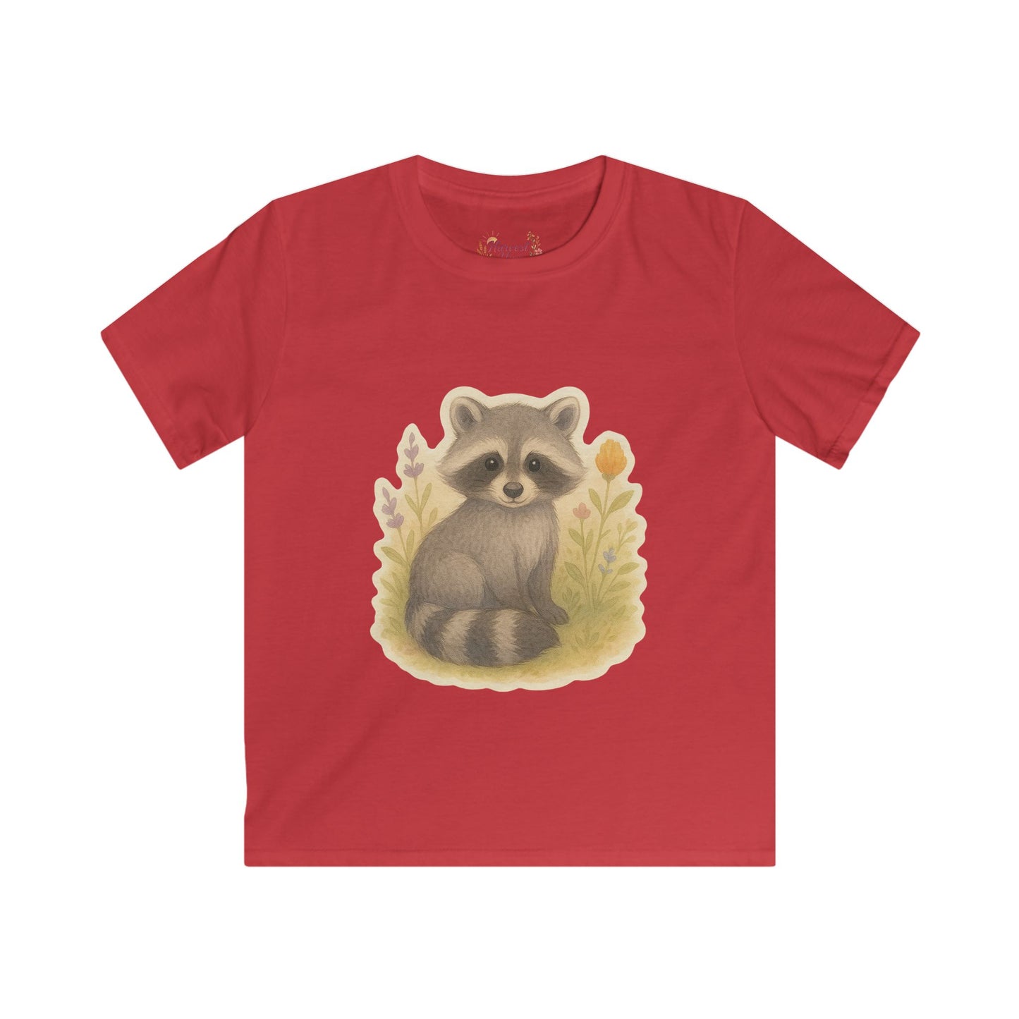 Adorable Raccoon Kids Softstyle Tee, Cute Animal Shirt, Children's Graphic Tee, Fun Playwear, Birthday Gift, Everyday Comfort