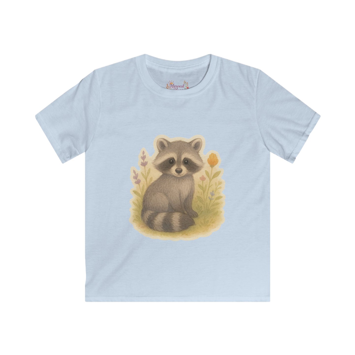 Adorable Raccoon Kids Softstyle Tee, Cute Animal Shirt, Children's Graphic Tee, Fun Playwear, Birthday Gift, Everyday Comfort