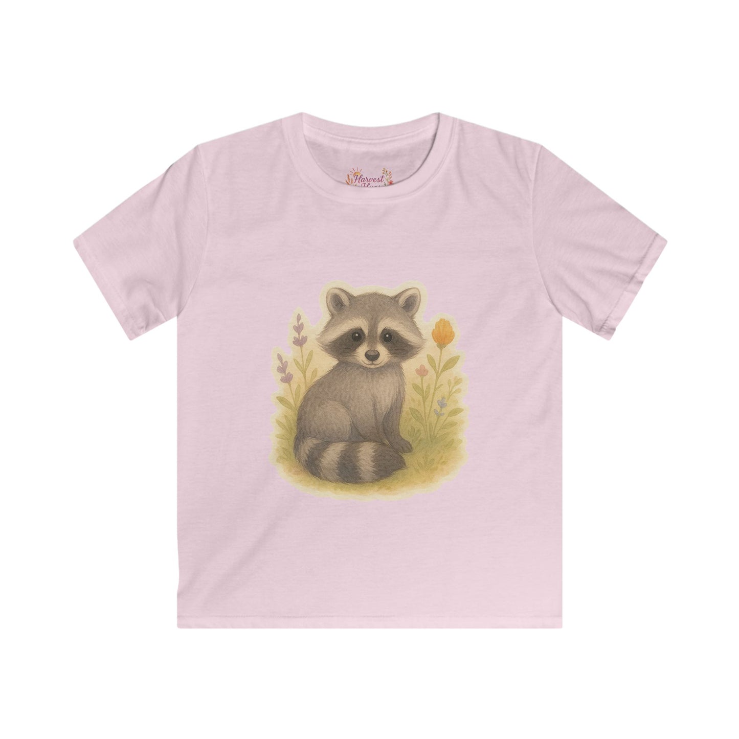 Adorable Raccoon Kids Softstyle Tee, Cute Animal Shirt, Children's Graphic Tee, Fun Playwear, Birthday Gift, Everyday Comfort