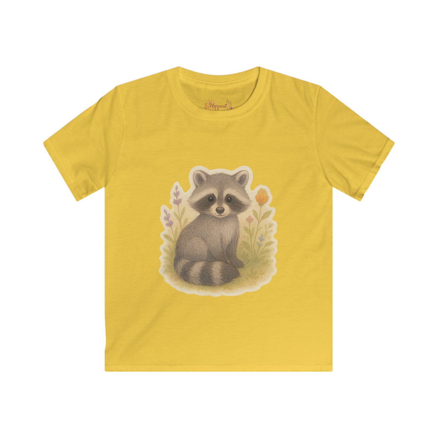 Adorable Raccoon Kids Softstyle Tee, Cute Animal Shirt, Children's Graphic Tee, Fun Playwear, Birthday Gift, Everyday Comfort