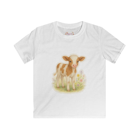 Adorable Calf Kids Softstyle Tee, Cute Animal Shirt, Farm Theme Kids Apparel, Gift for Toddlers, Birthday Outfit