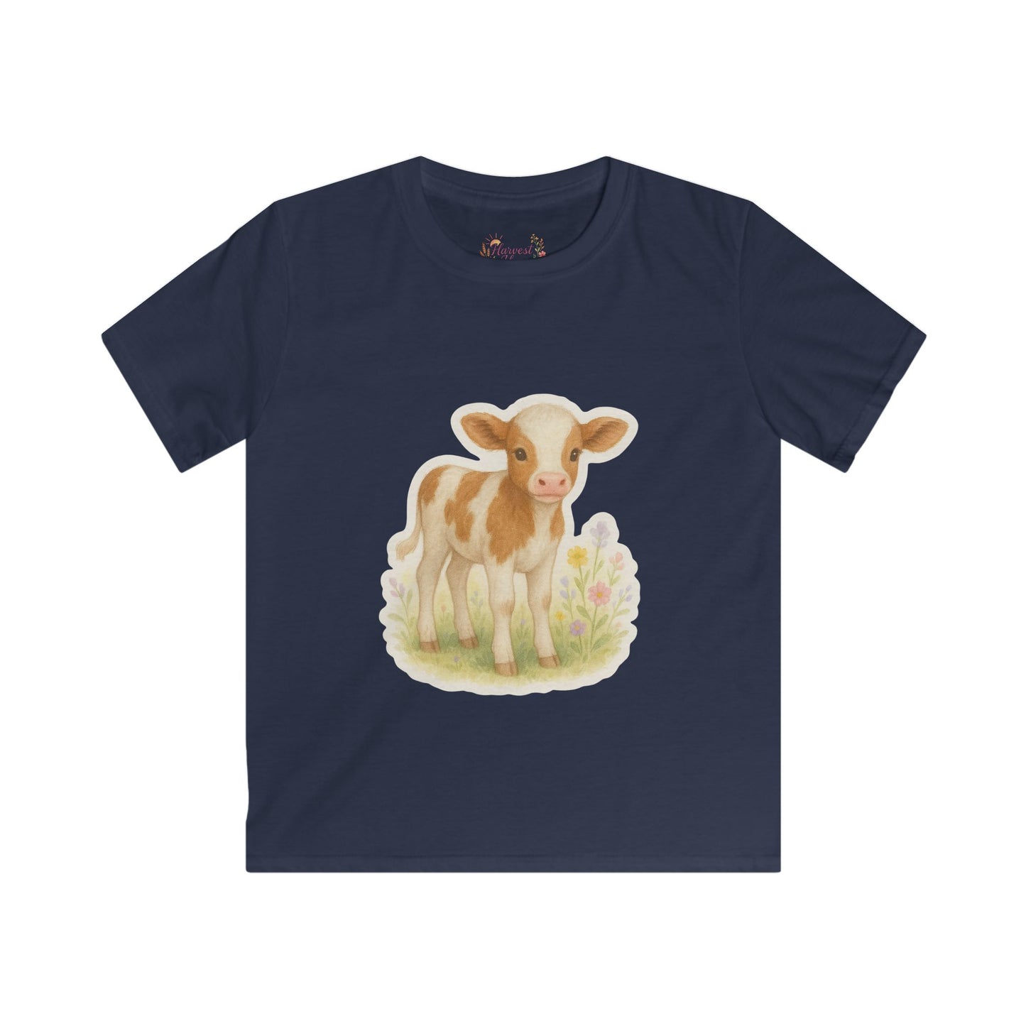 Adorable Calf Kids Softstyle Tee, Cute Animal Shirt, Farm Theme Kids Apparel, Gift for Toddlers, Birthday Outfit