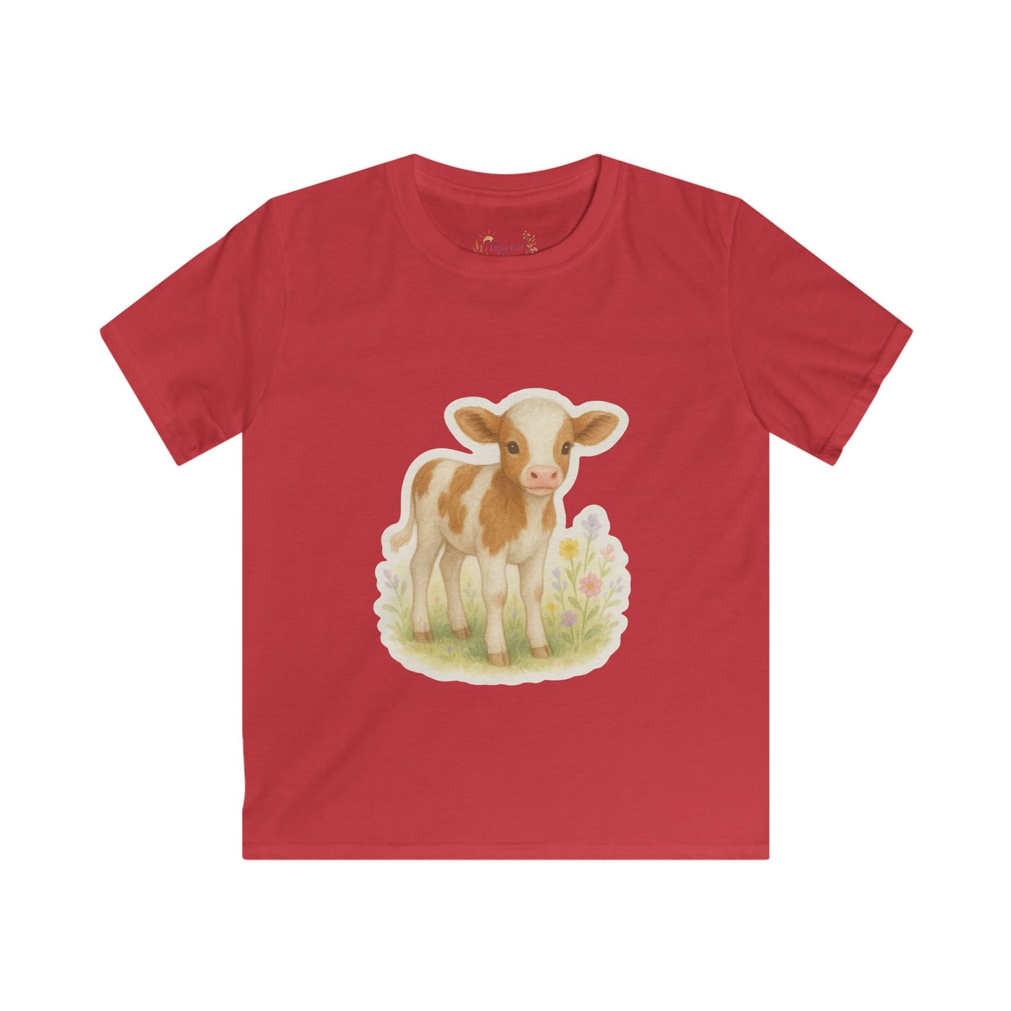Adorable Calf Kids Softstyle Tee, Cute Animal Shirt, Farm Theme Kids Apparel, Gift for Toddlers, Birthday Outfit