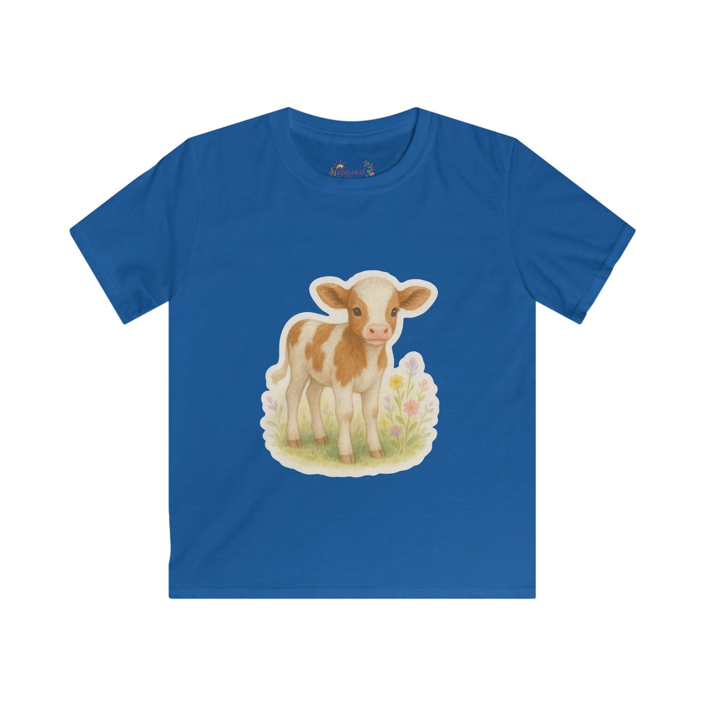 Adorable Calf Kids Softstyle Tee, Cute Animal Shirt, Farm Theme Kids Apparel, Gift for Toddlers, Birthday Outfit