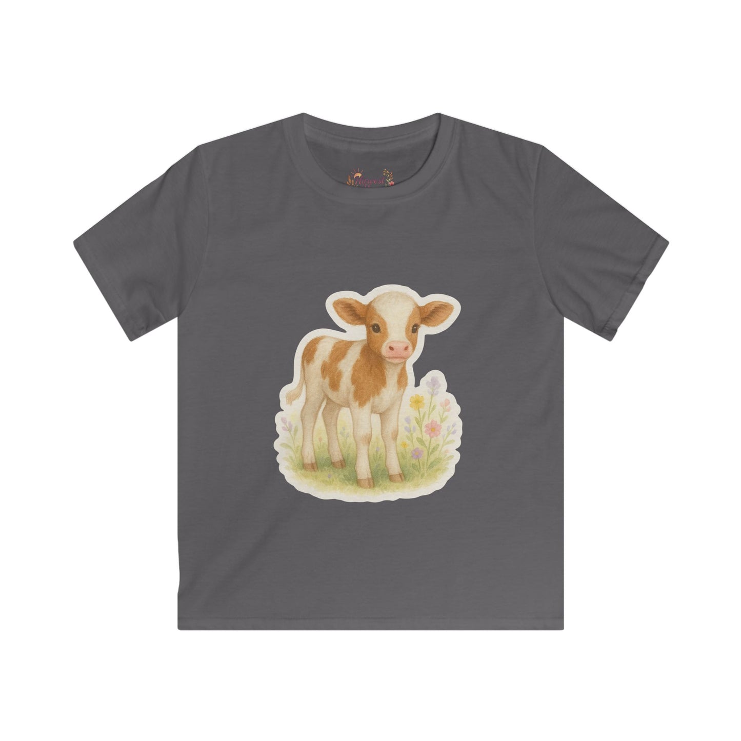 Adorable Calf Kids Softstyle Tee, Cute Animal Shirt, Farm Theme Kids Apparel, Gift for Toddlers, Birthday Outfit