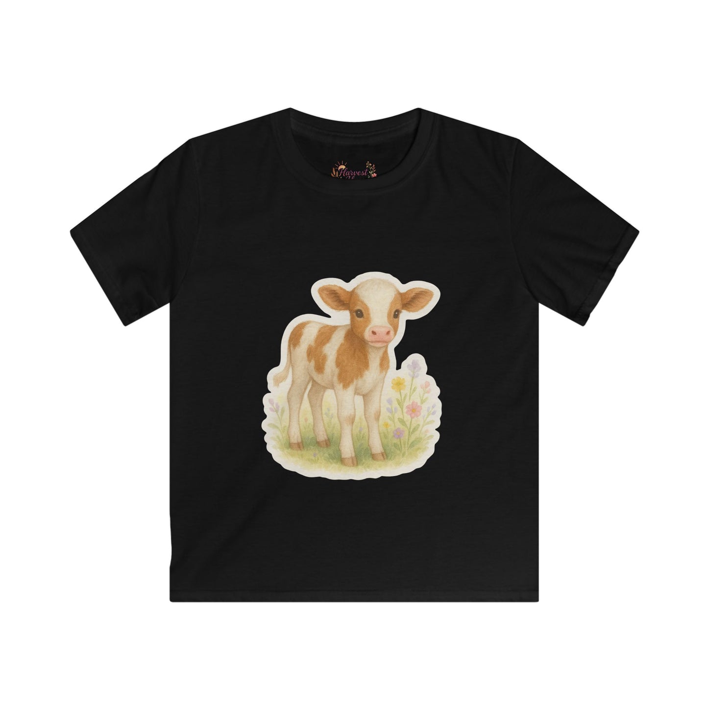 Adorable Calf Kids Softstyle Tee, Cute Animal Shirt, Farm Theme Kids Apparel, Gift for Toddlers, Birthday Outfit