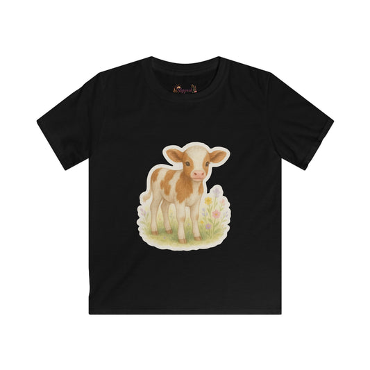 Adorable Calf Kids Softstyle Tee, Cute Animal Shirt, Farm Theme Kids Apparel, Gift for Toddlers, Birthday Outfit