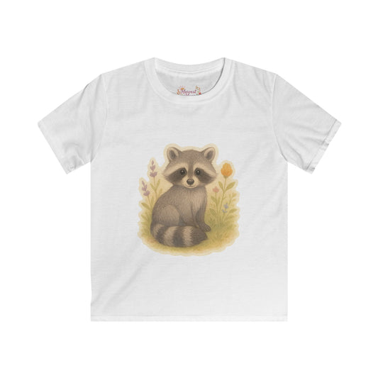Adorable Raccoon Kids Softstyle Tee, Cute Animal Shirt, Children's Graphic Tee, Fun Playwear, Birthday Gift, Everyday Comfort