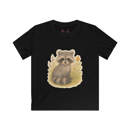 Adorable Raccoon Kids Softstyle Tee, Cute Animal Shirt, Children's Graphic Tee, Fun Playwear, Birthday Gift, Everyday Comfort